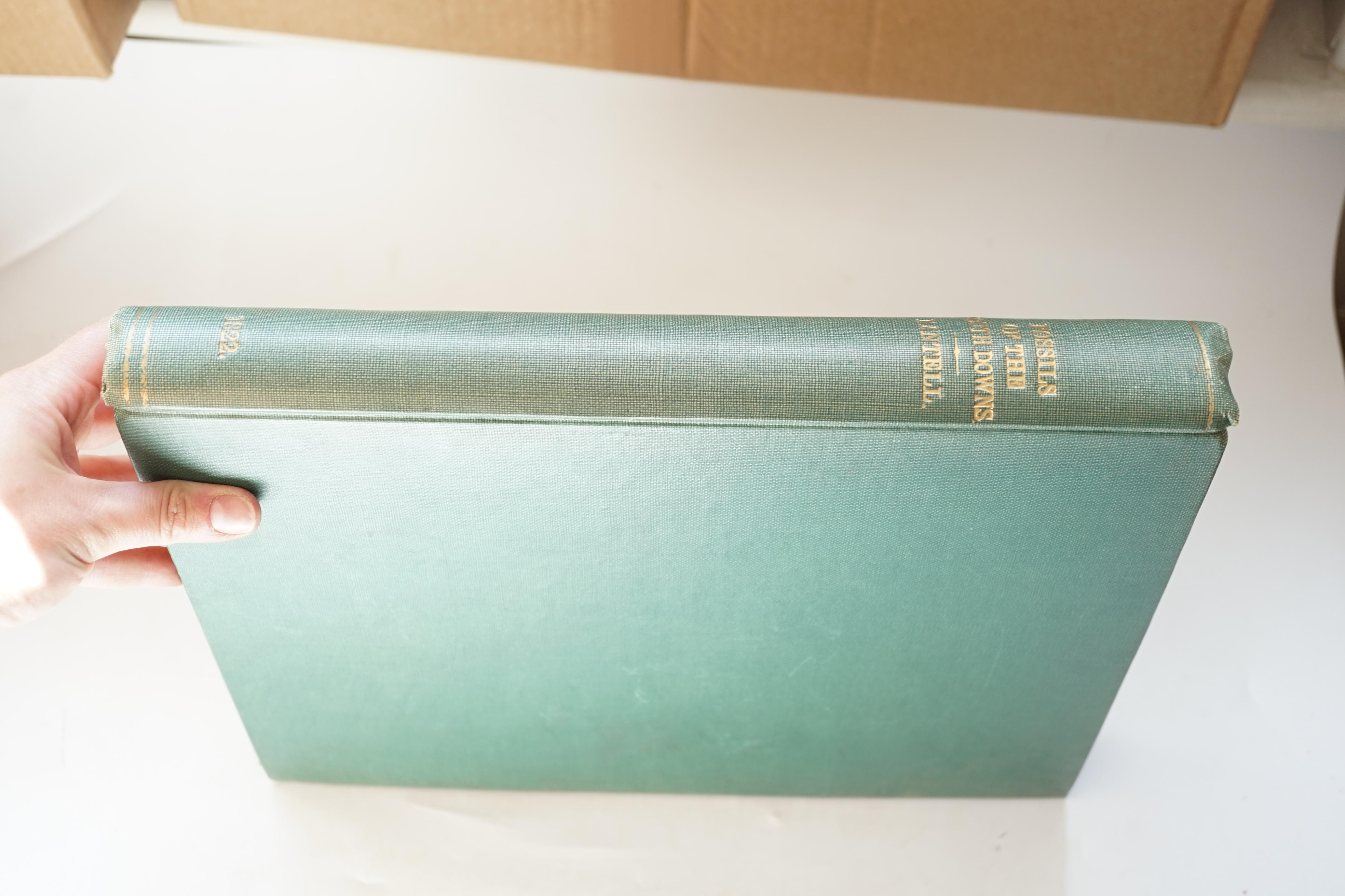 Mantell, Gideon - The Fossils of the South Downs; or, Illustrations of the Geology of Sussex, first edition, 4to, rebound green cloth, half title, 42 engraved plates (2 folding) including the hand-coloured map, index at